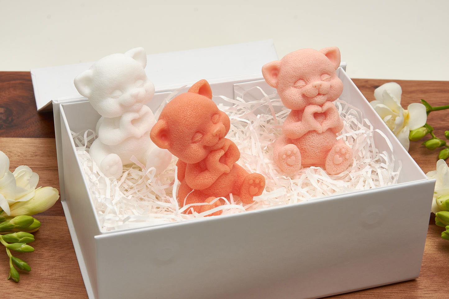Realistic Cat Soap Figurine in White, Peach and Orange, Handmade Shea Butter Soap, Kitten Lover Gift