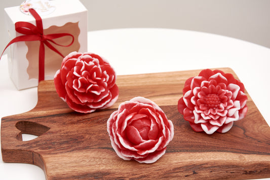 Red Peony, Dahlia Soap Flowers | Elegant Scented Gift for Weddings & Christenings | Scented Soap Flowers | Party Favor for Special Occasions