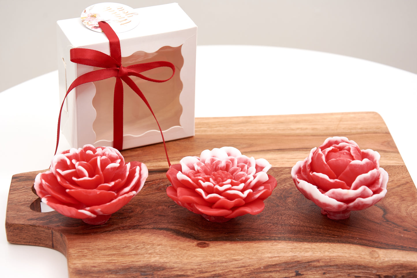 Red Peony, Dahlia Soap Flowers | Elegant Scented Gift for Weddings & Christenings | Scented Soap Flowers | Party Favor for Special Occasions