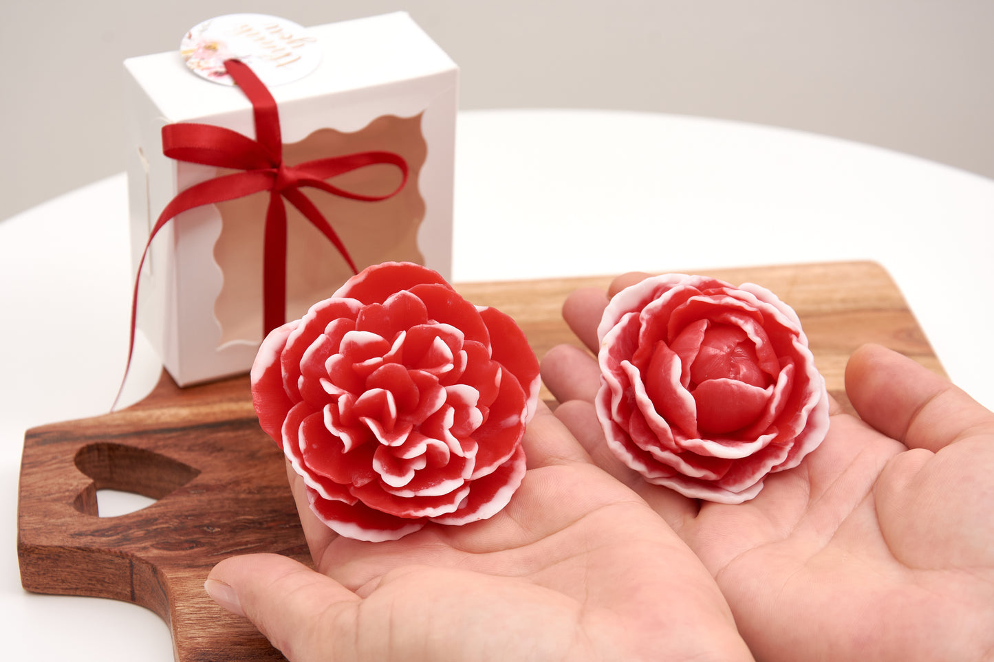 Red Peony, Dahlia Soap Flowers | Elegant Scented Gift for Weddings & Christenings | Scented Soap Flowers | Party Favor for Special Occasions