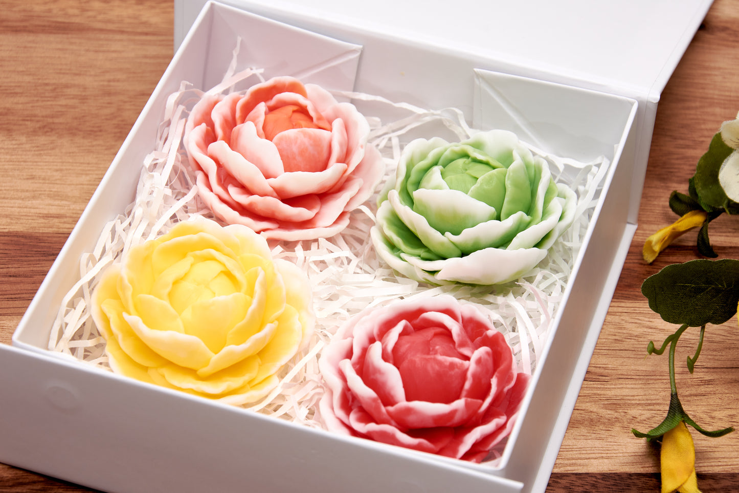 Handmade Scented Soap Flower Gift Box – Decorative Floral Peony Soaps with Organic Shea Butter
