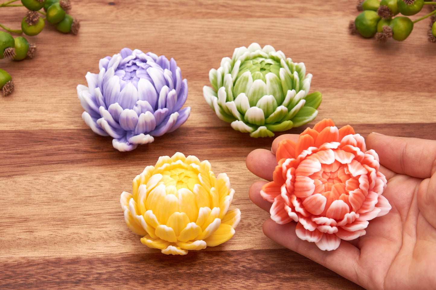 Chrysanthemum Soap Flowers, Handmade and Scented - in Luxury White Gift Box (Set of 4)