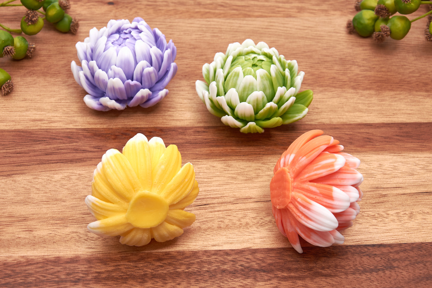 Chrysanthemum Soap Flowers, Handmade and Scented - in Luxury White Gift Box (Set of 4)