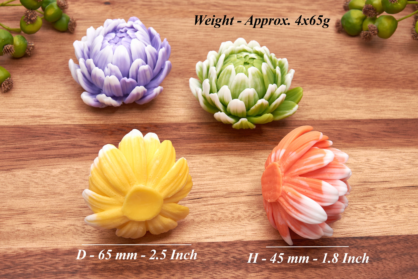 Chrysanthemum Soap Flowers, Handmade and Scented - in Luxury White Gift Box (Set of 4)