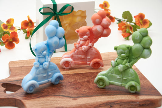 Teddy Bear Soap Car with Balloons | Scented Soap Favor | Gift for Boys | Birthday, Christening, and Baby Shower Party Favor | Handmade soap