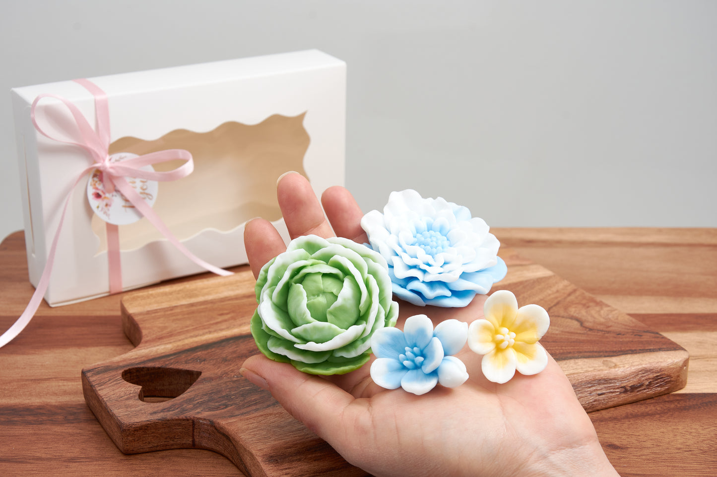 Soap Flower Gift Set | Peony, Cherry Blossom & Dahlia | Scented Floral Soap |Baptism, Mother's Day, Wedding, Birthday and Baby Shower Favor