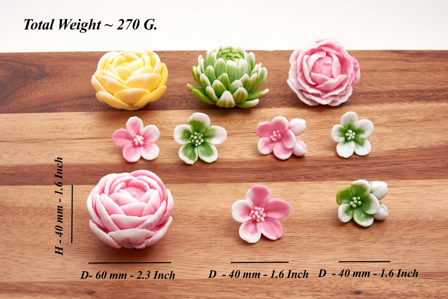 Decorative Soap Flower Set: Peony, Ranunculus, Chrysanthemum, Cherry Blossom – Handcrafted Floral Wedding Favor