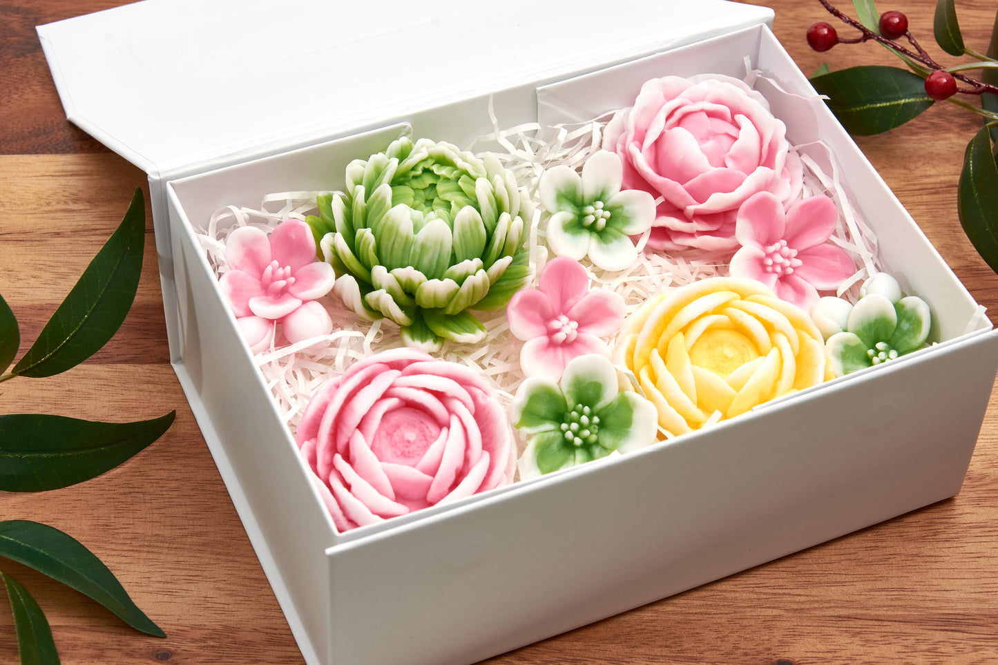 Decorative Soap Flower Set: Peony, Ranunculus, Chrysanthemum, Cherry Blossom – Handcrafted Floral Wedding Favor