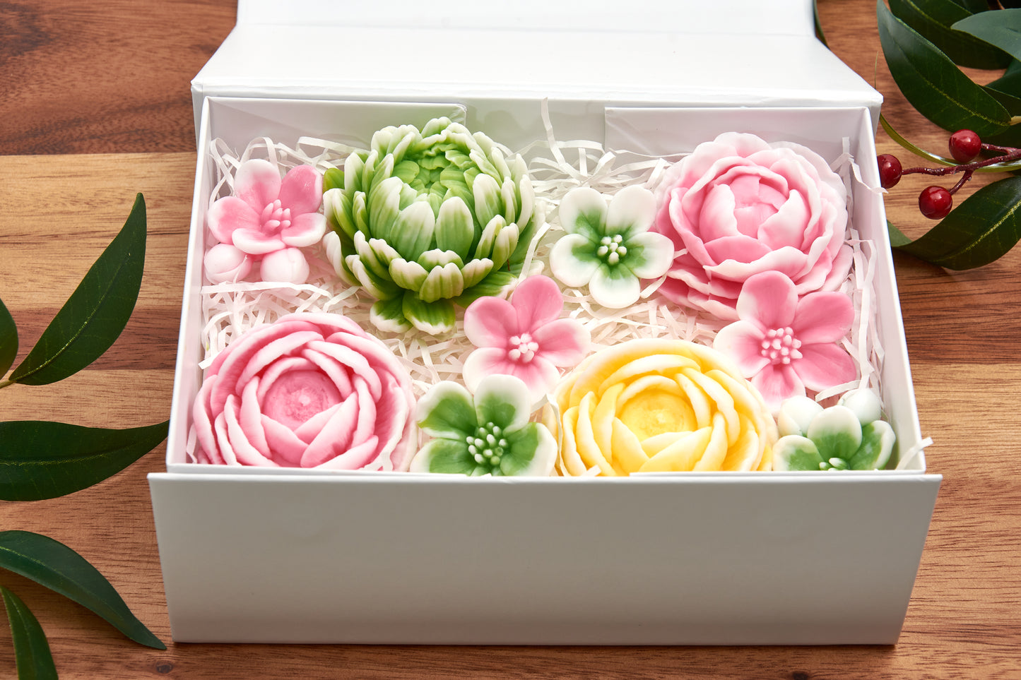 Decorative Soap Flower Set: Peony, Ranunculus, Chrysanthemum, Cherry Blossom – Handcrafted Floral Wedding Favor
