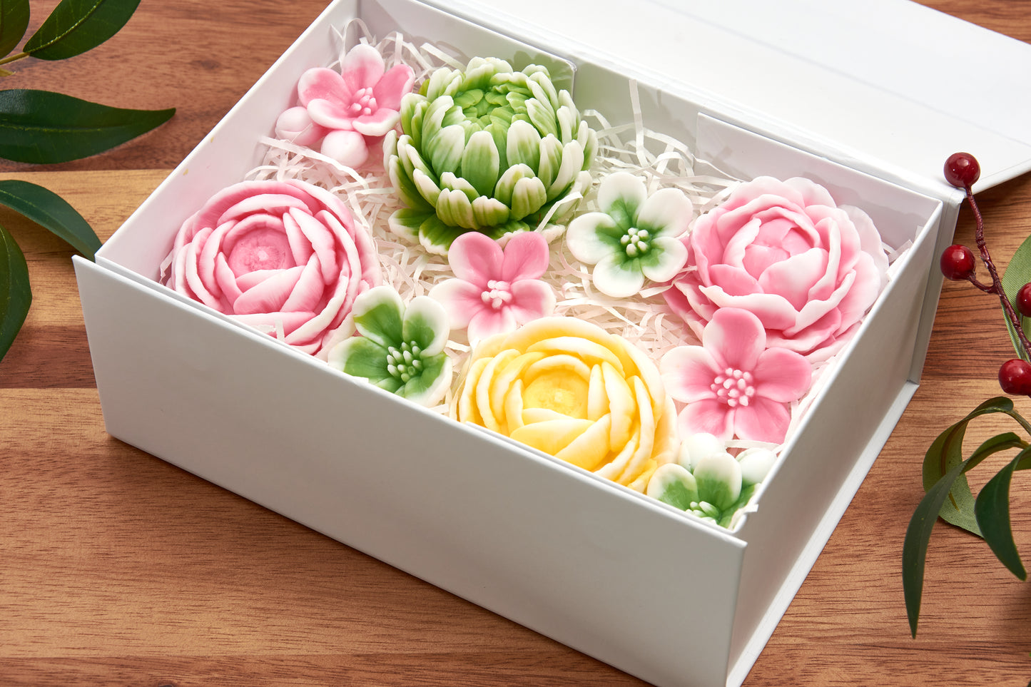 Decorative Soap Flower Set: Peony, Ranunculus, Chrysanthemum, Cherry Blossom – Handcrafted Floral Wedding Favor