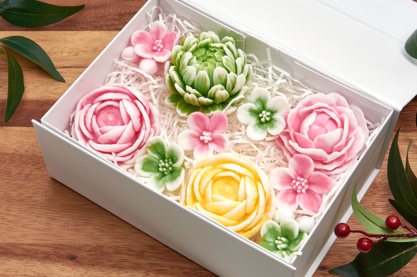 Decorative Soap Flower Set: Peony, Ranunculus, Chrysanthemum, Cherry Blossom – Handcrafted Floral Wedding Favor