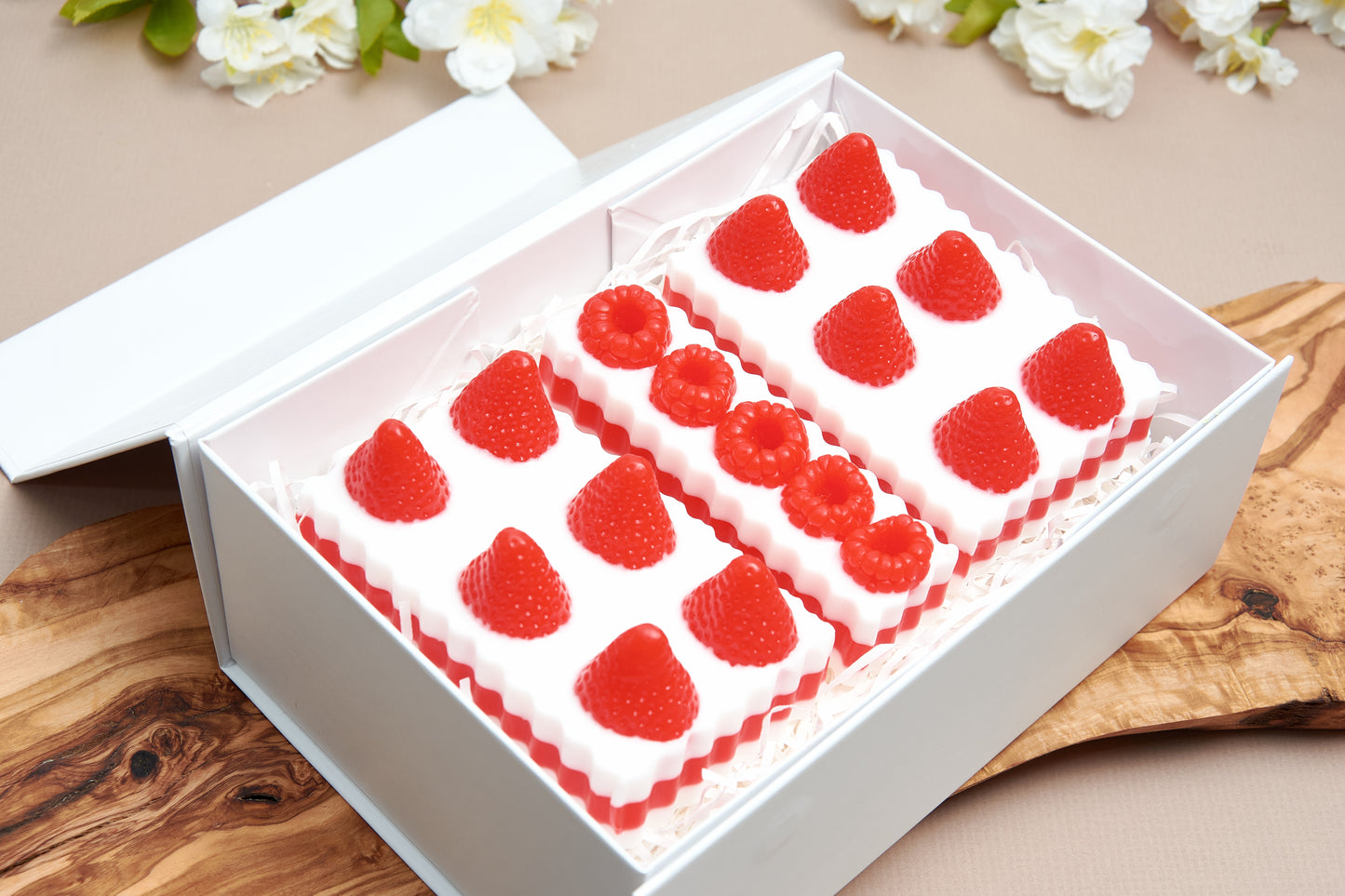 Cake Shaped Soap Gift Set, Strawberry and Raspberry Handmade Fruit Soaps - Mother's Day Birthday Gift
