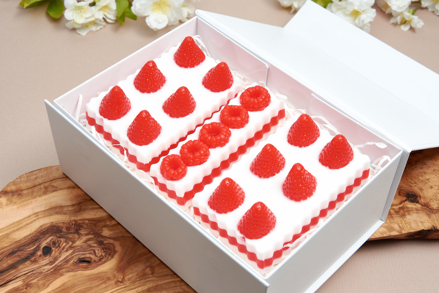 Cake Shaped Soap Gift Set, Strawberry and Raspberry Handmade Fruit Soaps - Mother's Day Birthday Gift