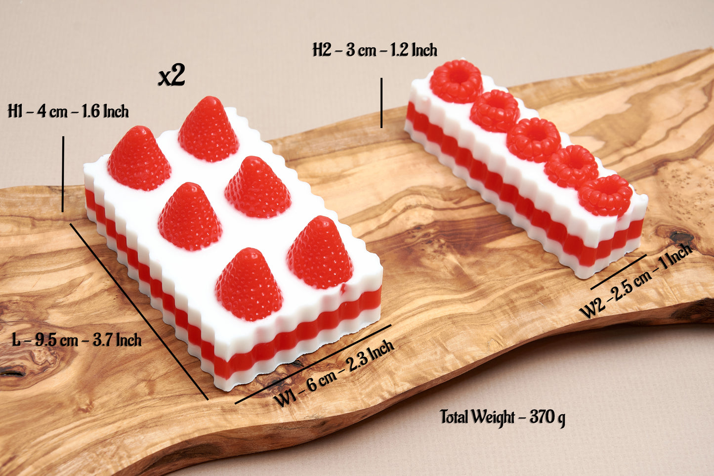 Cake Shaped Soap Gift Set, Strawberry and Raspberry Handmade Fruit Soaps - Mother's Day Birthday Gift