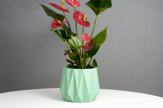 Minimalist Indoor Planter - Geometric Plant Pot, Beige and Light Green, Eco-Friendly PLA , 10cm Height