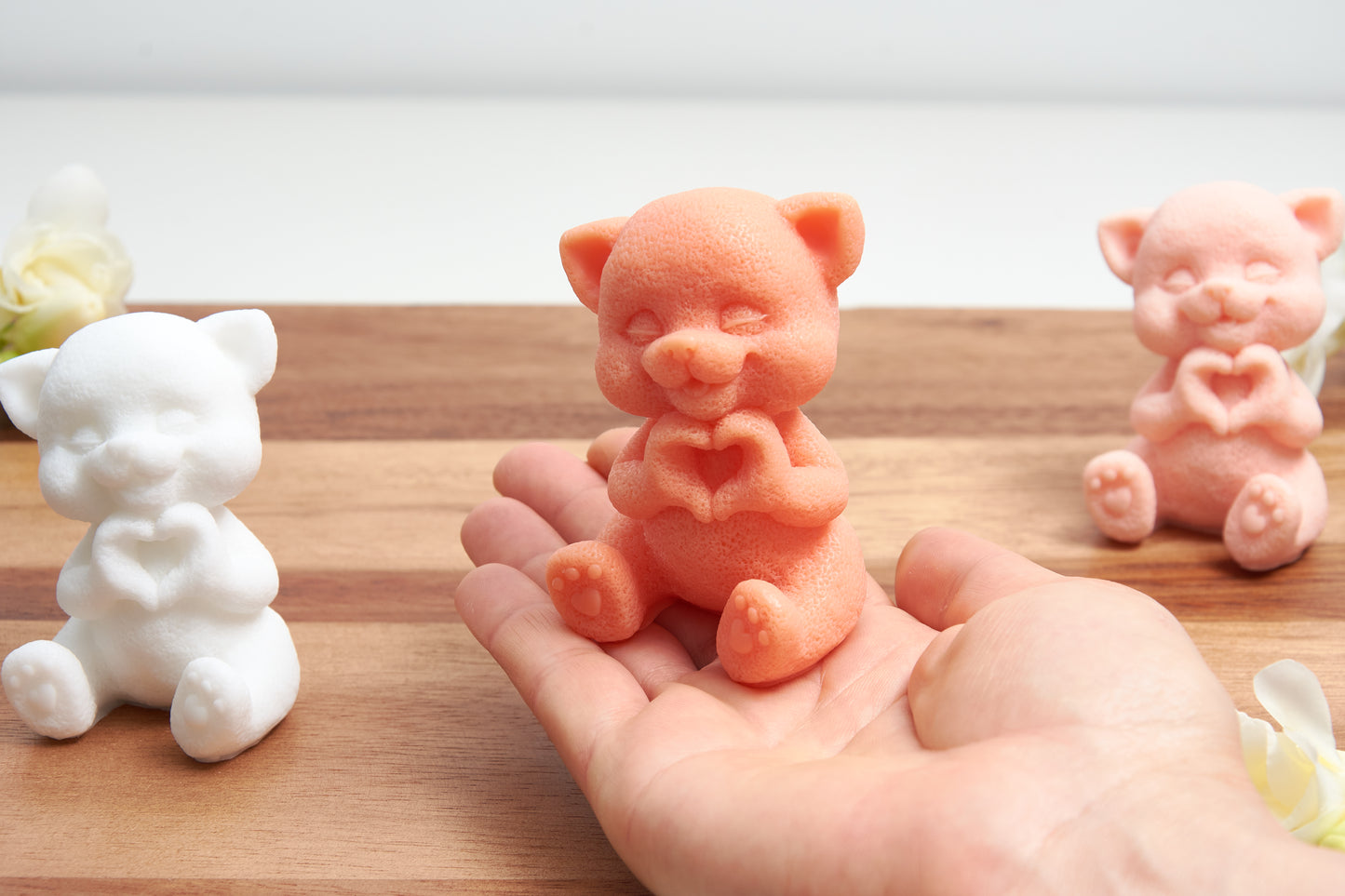 Realistic Cat Soap Figurine in White, Peach and Orange, Handmade Shea Butter Soap, Kitten Lover Gift