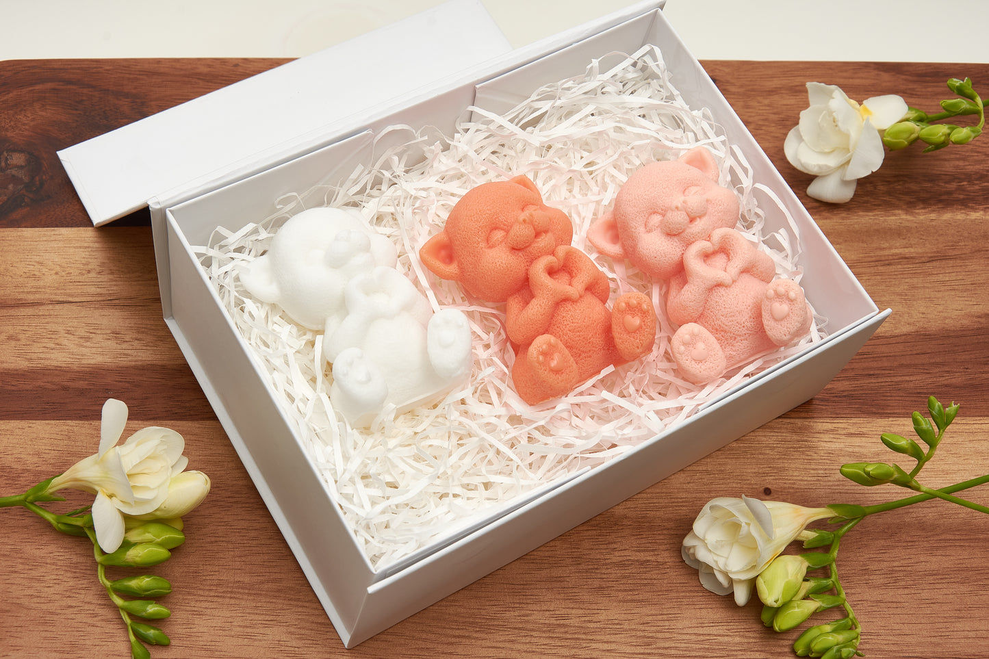 Realistic Cat Soap Figurine in White, Peach and Orange, Handmade Shea Butter Soap, Kitten Lover Gift