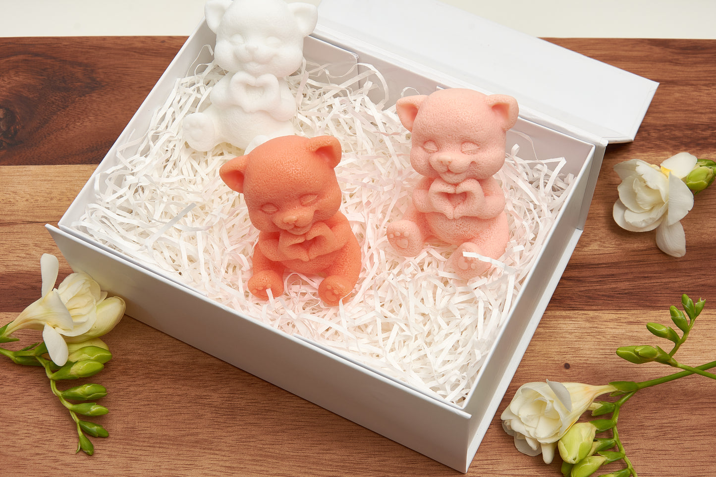 Realistic Cat Soap Figurine in White, Peach and Orange, Handmade Shea Butter Soap, Kitten Lover Gift