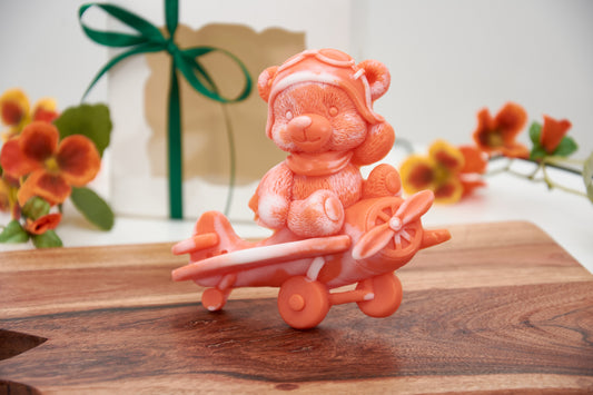 Bear Shaped Soap Bar, Artisan Organic Soap with Shea Butter for Hands and Body, Gift for Baby Shower and Baptism, Airplane Theme