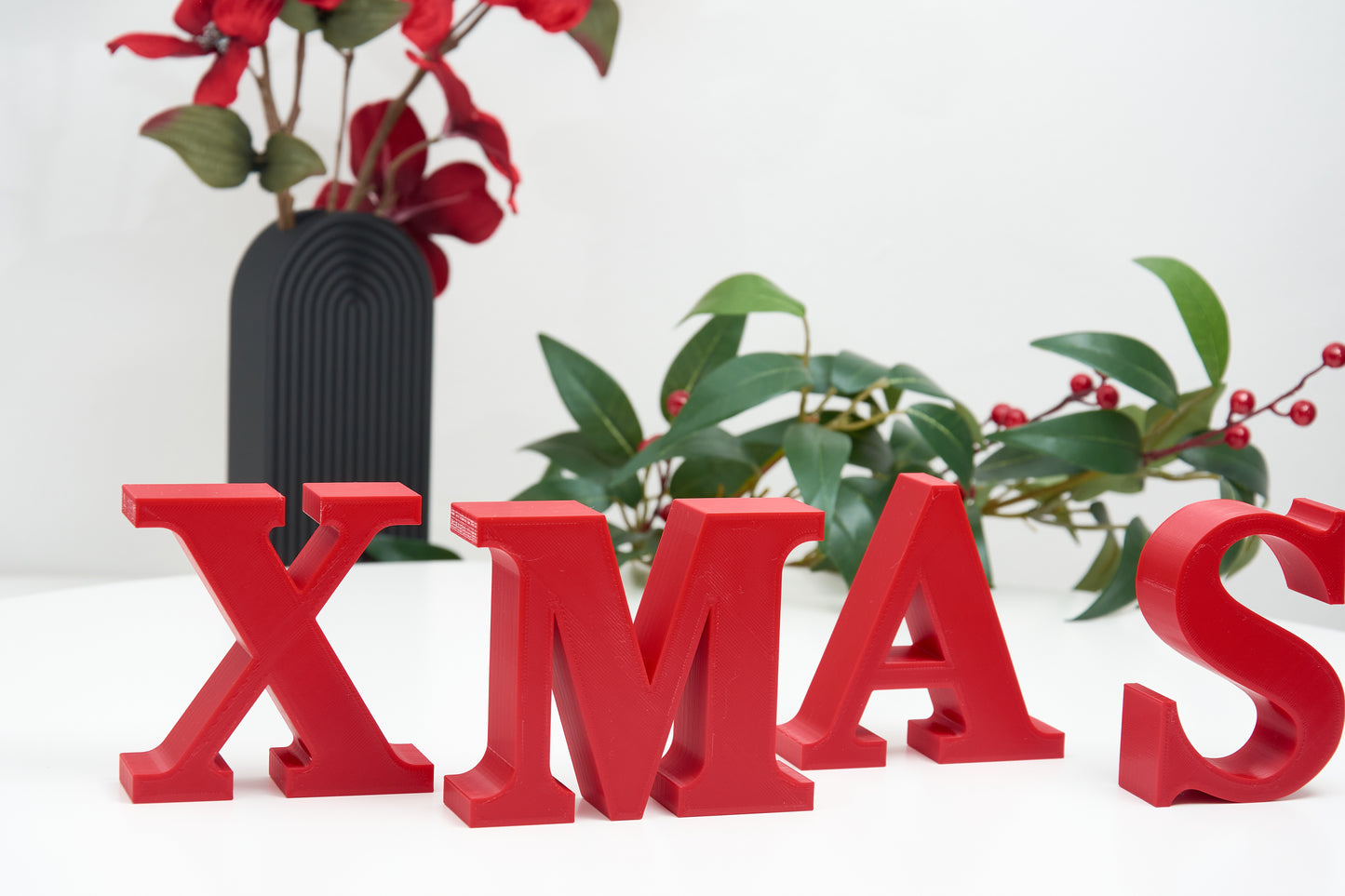 XMAS Decorative Letters – Christmas Sign Decor – Freestanding Mantel and Shelf Decorations - 3D Word