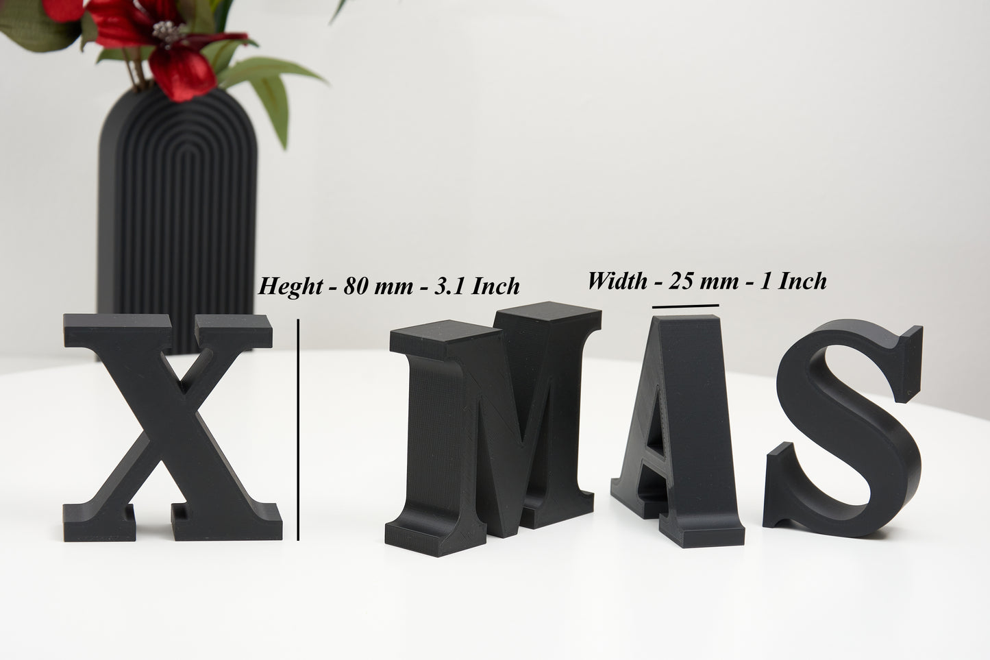 XMAS Decorative Letters – Christmas Sign Decor – Freestanding Mantel and Shelf Decorations - 3D Word