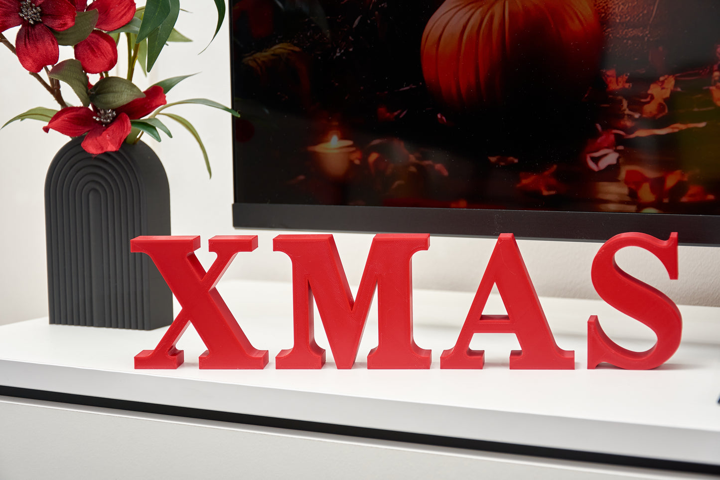 XMAS Decorative Letters – Christmas Sign Decor – Freestanding Mantel and Shelf Decorations - 3D Word